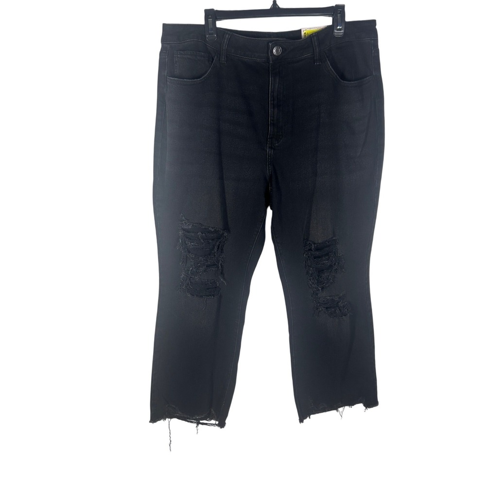 SO Goods For Life Black High Rise Kick Flare Distressed Jeans Size 16 NEW‎